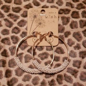 Pearlescent beaded gold tone hoop earrings boho